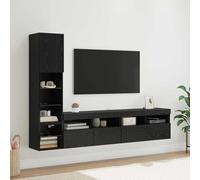 Ziaphsol Lot de 4 meubles TV muraux avec éclairage LED aspect chêne noir, design moderne, solutions de rangement polyvalentes, gestion des câbles, durable, idéal pour le salon