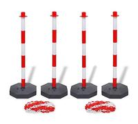 Ziaphsol Lot de 4 poteaux de barrière avec 2 chaînes en plastique de 10 m chacune, marquage de sécurité rouge et blanc en polyéthylène, 90 cm, pour parking, entrepôt, chantier et barrière