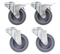 Ziaphsol Lot de 4 roulettes pivotantes avec trou de boulon - 75 mm - Gris - En TPR et fer avec revêtement en zinc - M10 - Avec double freins pour établi, chariot, support de plantes, chariot roulant