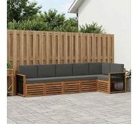 Ziaphsol Lot de 5 canapés d'angle avec coussins, en bois d'acacia massif anthracite, résistant aux intempéries, salon modulaire pour terrasse, jardin, avec coussins d'assise et de dossier