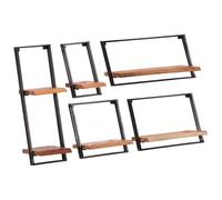 Ziaphsol Lot de 5 étagères murales en bois d'acacia massif à bord naturel, étagères suspendues rustiques pour salon, bureau, chambre à coucher, 25 x 25 x 75 cm