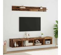 Ziaphsol Lot de 5 étagères murales pour TV - En bois vieilli - Meuble de rangement moderne avec éclairage LED - Avec armoires et étagères pour TV, médias, gestion des câbles et décoration
