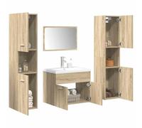 Ziaphsol Lot de 5 meubles de salle de bain en chêne Sonoma avec miroir de lavabo et montage mural pour salle de bain, placard, lavabo, meuble basse, étagère, peu encombrant, durable