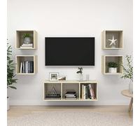 Ziaphsol Lot de 5 meubles TV en chêne Sonoma - Montage mural - Console multimédia - Meuble TV - Buffet avec espace de rangement - Gestion des câbles - Pour salon, home cinéma