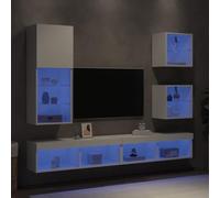 Ziaphsol Lot de 5 pièces - Meuble de salon avec éclairage LED RVB - Bois blanc - Montage mural - Espace de rangement pour salon - Centre de divertissement moderne