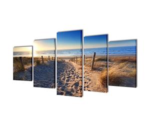 Ziaphsol Lot de 5 tableaux sur toile de plage - 100 x 50 cm - Cadre en bois - Imperméable - Décoration murale pour salon, chambre à coucher, salle à manger, couloir, bureau