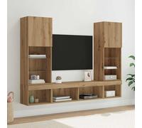 Ziaphsol Lot de 5 unités murales TV avec éclairage LED en chêne Artisan - Ensemble mural moderne pour TV, médias, gestion des câbles, espace de rangement, salon, home cinéma, organisateur