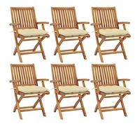 Ziaphsol Lot de 6 chaises de jardin pliantes avec coussins, en teck massif, résistantes aux intempéries, empilables, pour balcon, terrasse, extérieur, salon de détente