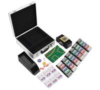 Ziaphsol Lot de 600 jetons de poker de 11,5 g dans une mallette en aluminium avec chaussure à cartes, 6 jeux de cartes, machine de mixage, tapis de jeu, bouton de dealer pour soirée de casino, Texas