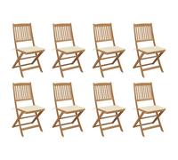 Ziaphsol Lot de 8 chaises de jardin pliantes avec coussin, en bois massif d'acacia huilé, 48,5 x 57 x 91 cm, chaises confortables pour balcon, salle à manger, terrasse, jardin, extérieur