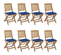 Ziaphsol Lot de 8 chaises de jardin pliantes avec coussins en bois d'acacia massif pour terrasse, balcon et jardin, chaises empilables résistantes aux intempéries avec accoudoirs et dossier