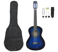 Ziaphsol Lot de 8 guitares classiques pour débutants en bois de tilleul avec sac, sangle, médiators, aide à l'accord et cordes, pour l'enseignement, l'exercice et la performance Bleu