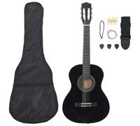 Ziaphsol Lot de 8 guitares classiques pour débutants - Noir - 3/4 - 91,4 cm - Avec sac - Sangle - Médiators - Sifflet d'accordage et jeu de cordes - En tilleul - 58,5 cm