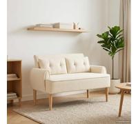 Ziaphsol Loveseat 2 places Crème Bouclé - Rembourrage à boutons - 117 x 67 x 77 cm - 2 places - Cadre en bois et pieds en caoutchouc - Pour salon, chambre à coucher