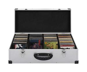 Ziaphsol Mallette CD pour 80 CD en aluminium et ABS argenté, boîte de rangement verrouillable avec coins renforcés, pour bureau, bureau et tri des médias peu encombrants