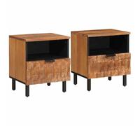 Ziaphsol Mango Wood Bedside Cabinet with Two Drawers Modern Brown Nightstand 40x33x46cm for Bedroom Lounge Living Room with Storage Space and Elegant Design