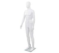 Ziaphsol Mannequin de vitrine masculin avec socle en verre, blanc brillant, 185 cm, tête rotative, bras mobiles, pour vitrine, boutique, vente au détail, mode, échantillon, merchandising, exposition