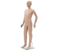 Ziaphsol Mannequin de vitrine pour enfant beige avec socle en verre 140 cm, tête rotative, bras mobiles, polypropylène pour vitrine, boutique, merchandising, mode, exposition