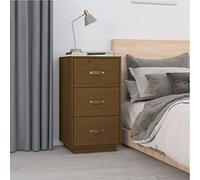 Ziaphsol Marron Miel Bedside Table 40x40x75 cm Solid Pine Wood Bedroom Furniture with Three Spacious Drawers Versatile Side Table for Bedroom Or Living Room Decor