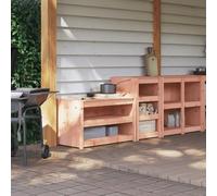 Ziaphsol MEPPEL Lot de 2 armoires de cuisine d'extérieur en bois massif Douglas avec plan de travail, espace de rangement et tiroirs, armoire d'appoint polyvalente pour jardin et terrasse