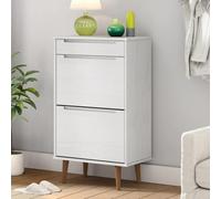 Ziaphsol Meuble à chaussures Molde blanc 59,5 x 35 x 103 cm en pin massif avec vernis UV, peu encombrant et fin, idéal pour couloir, entrée, avec 2 tiroirs rabattables, espace de rangement