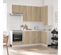Ziaphsol Meuble de cuisine Lyon en chêne Sonoma avec pieds réglables, fixation murale, espace de rangement, lot de 8 pièces pour cuisine intérieure moderne, solution de rangement polyvalente, durable