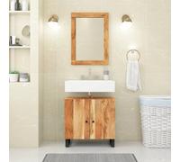 Ziaphsol Meuble de lavabo en bois massif d'acacia - 62 x 33 x 58 cm - Robuste - Avec 2 compartiments - Meuble bas stable pour salle de bain - Finition naturelle