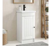 Ziaphsol Meuble de Salle de Bain avec évier Blanc Brillant en Bois d'ingénierie, Armoire de Rangement Moderne avec Robinet, Porte, tiroirs, étagères, pour WC, Douche, buanderie, Montage Facile