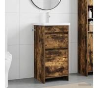 Ziaphsol Meuble de Salle de Bain avec lavabo Vasque en Bois d'ingénierie Chêne fumé 42 x 40 x 84,5 cm avec Armoire, tiroirs, Miroir, Robinet et Siphon pour Rangement Pratique et Style Moderne