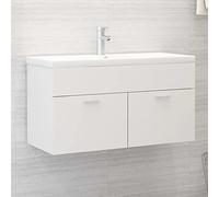 Ziaphsol Meuble de salle de bain moderne en matériau dérivé du bois blanc, 90 x 38,5 x 46 cm, avec bac encastrable, robinet, trop-plein, bonde push-open, meuble de salle de bain moderne