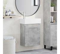 Ziaphsol Meuble de Salle de Bain Mural Gris béton avec lavabo en céramique Robinet mélangeur et Rangement, idéal pour Espace Compact, Design Moderne, Facile à Entretenir, Installation Simple