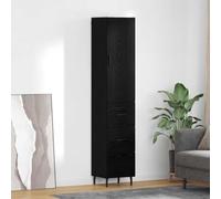 Ziaphsol Meuble haut aspect chêne noir, 34,5 x 34 x 180 cm, en matériau dérivé du bois, étagère sur pied, avec tiroir et porte, design moderne pour cuisine et salle à manger