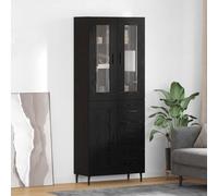 Ziaphsol Meuble haut en bois et verre - 2 pièces - Aspect chêne noir - 69,5 x 34 x 180 cm - Avec tiroir et porte - Design moderne pour salon et salle à manger