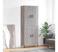 Ziaphsol Meuble haut gris Sonoma 69,5 x 34 x 180 cm, en matériau dérivé du bois, armoire de rangement solide avec portes, polyvalent, design moderne pour salon, couloir