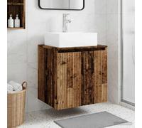 Ziaphsol Meuble lavabo Vasque Mural en Bois Ancien 49,5 x 41 x 62,5 cm avec Rangement tiroir et évacuation Rapide, idéal pour Salle de Bain compacte, Facile à Assembler, avec Miroir et Siphon intégré