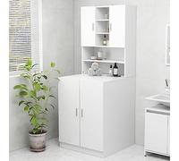 Ziaphsol Meuble pour Machine à Laver Blanc en Bois d'ingénierie avec Support de Fixation Murale, Rangement Pratique pour buanderie avec kit d'évacuation, Protection Anti-Vibration et rehausseur