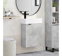 Ziaphsol Meuble sous lavabo de salle de bain gris béton avec robinet et lavabo en céramique, meuble en bois pour toilettes invités, espace de rangement avec porte réversible et bonde push