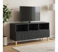 Ziaphsol Meuble TV 102 x 34,5 x 50 cm Noir en Bois d'Ingénierie avec Pieds en Eucalyptus Support pour Télévision Console de Rangement Design Vintage pour Salon Séjour Chambre