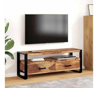 Ziaphsol Meuble TV 120x35x45 cm en Bois Massif de Sesham avec Support Stable en Acier et Rangement Pratique pour Salon, séjour ou Chambre, Style Vintage, Finition polie et laquée