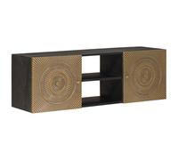 Ziaphsol Meuble TV avec étagère en bois de manguier massif et laiton, 105 x 30 x 35 cm, 1 ensemble de rangement, pour salon, home cinéma, avec 2 portes et rack de rangement hi-fi