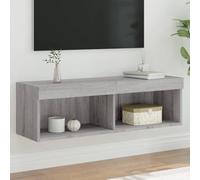 Ziaphsol Meuble TV avec lumières LED gris Sonoma - 100 x 30 x 30 cm - Montage mural - Matériau du bois - Rangement multimédia - Centre de divertissement moderne pour salon