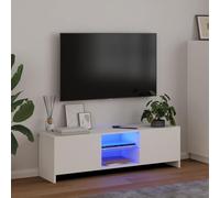 Ziaphsol Meuble TV Blanc avec lumières LED RVB 120x30x36 cm, Rangement Moderne pour Salon ou Chambre, Support télévision, étagères, Design épuré, idéal pour Espace de Vie Contemporain