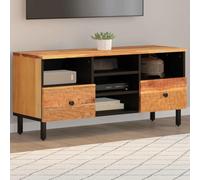 Ziaphsol Meuble TV en Bois d'acacia Massif 100x33x46 cm avec Rangement spacieux et Support Robuste pour Salon ou séjour, Design Tendance et Pieds en Fer pour stabilité