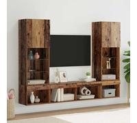 Ziaphsol Meuble TV mural avec éclairage LED en bois vieilli - 5 pièces - Meubles d'intérieur modernes pour salon, console multimédia, espace de rangement, gestion des câbles et décoration