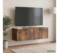 Ziaphsol Meuble TV mural en chêne fumé 98 x 31 x 30 cm avec espace de rangement, gestion des câbles et portes pivotantes à 90° pour salon, home cinéma, console multimédia, buffet, organisateur