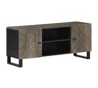 Ziaphsol Meuble TV noir 105 x 33 x 46 cm en bois massif de mangue, meuble TV avec pieds en métal, espace de rangement pour rangement DVD, salon, chambre à coucher, home cinéma