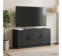 Ziaphsol Meuble TV noir 99 x 34,5 x 47 cm Console multimédia en bois avec 3 portes pivotantes, espace de rangement, gestion des câbles, design moderne pour salon, home cinéma