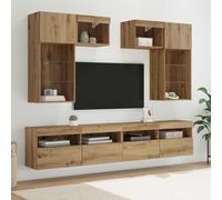 Ziaphsol Meubles TV muraux en Bois Ancien avec éclairage LED et étagères en Verre pour Salon et Chambre, Montage Mural, Rangement Pratique, Design Moderne, Support écran