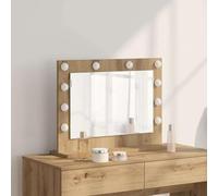 Ziaphsol Miroir de maquillage LED Artisan chêne 60 x 45 x 18 cm, miroir cosmétique à angle droit avec bande LED blanc chaud, verre en bois, alimentation USB pour chambre à coucher