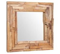 Ziaphsol Miroir décoratif en teck 60 x 60 cm carré, cadre en teck et verre, avec 2 crochets de suspension pour salle de bain, couloir, chambre à coucher, comme miroir mural pour décoration et
